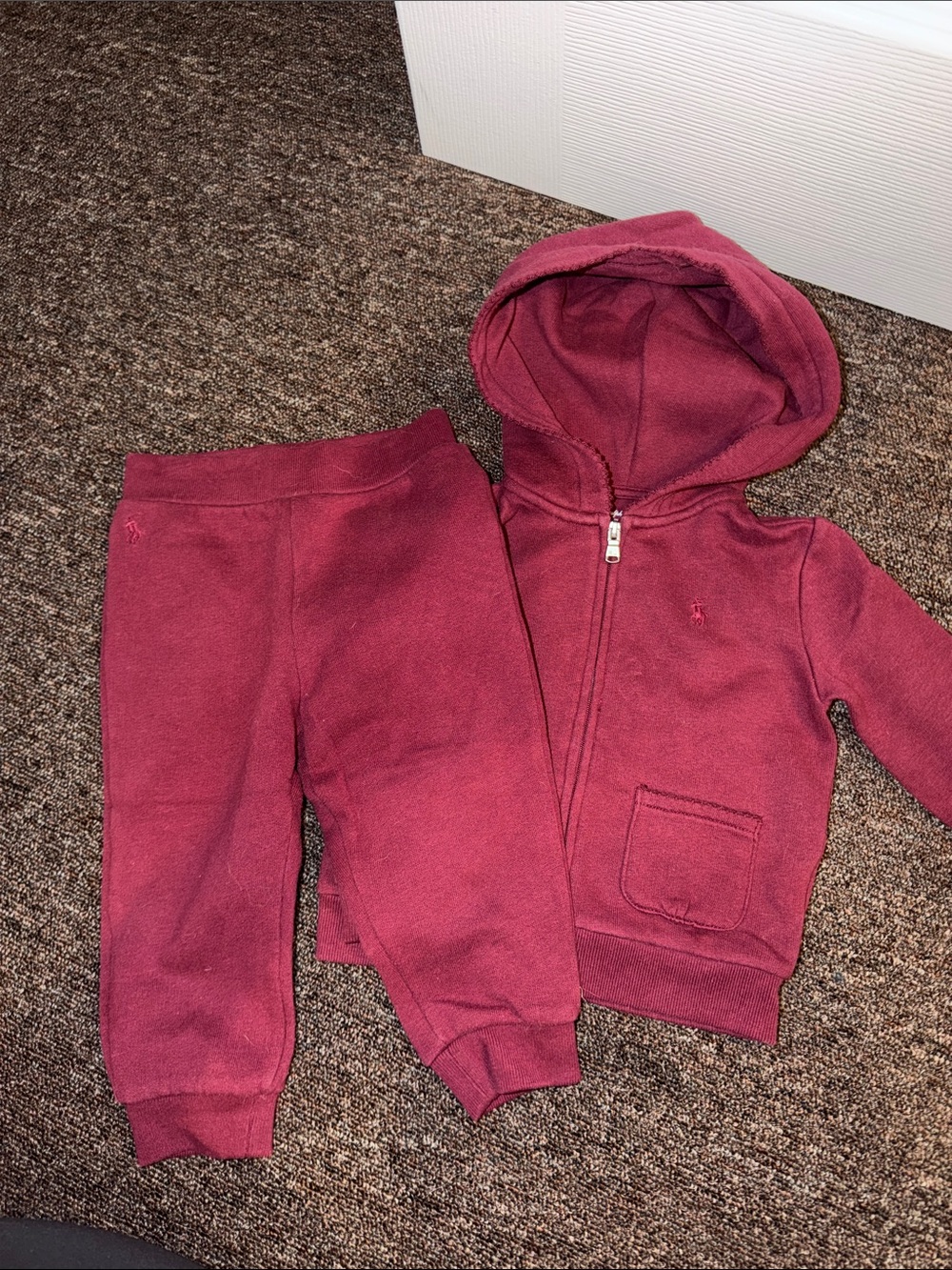 Ralph Lauren Burgundy Zip Hoodie & Joggers Set size 12m baby